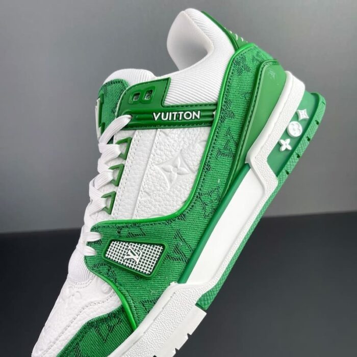 Louis Vuitton Trainer Green Monogram Denim White - Imagem 7